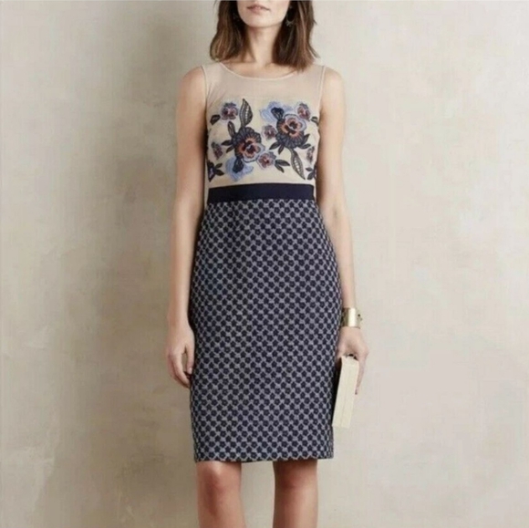 Moulinette Soeurs Dresses & Skirts - Moulinette‎ Soeurs Embroidered Mesh Bodice Dress Navy Floral Lace Size 2